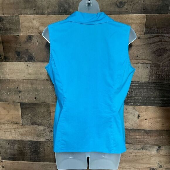 Elementz Top Wrap V Neck Surplice Front Teal Blue Green Button Tie Wrap Medium - Picture 11 of 13